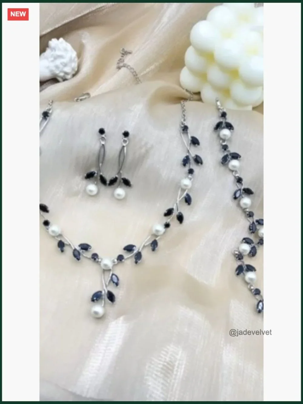 Austrian Crystal Pearl Floral Necklace & Earring Set